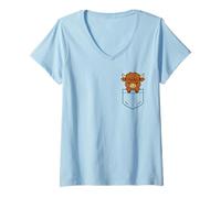 Mujer Lindo Highland Cow Pocket Pal Funny Baby Highland Cow Farm Camiseta Cuello V