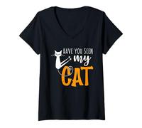 Mujer Lindo humor de gato de Halloween: ¿Has visto a mi gato mamás y papás? Camiseta Cuello V