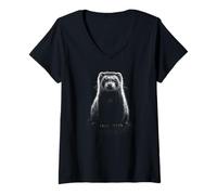 Mujer Lindo hurón Retrato Blanco y Negro Amantes de Mascotas Camiseta Cuello V
