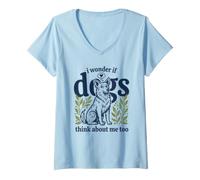 Mujer Lindo I Wonder If Dogs Think About Me Too Funny Dog Lover Camiseta Cuello V