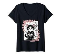Mujer Lindo japonés Sakura - Clásico Lindo Gato Samurai bebé Kawaii Camiseta Cuello V