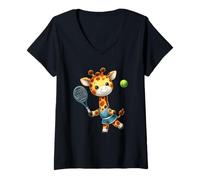 Mujer Lindo Jirafa Jugador De Tenis Acuarela Safari Animal Camiseta Cuello V