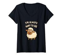 Mujer Lindo juego de palabras de ovejas Siempre estoy feliz de ver Ewe Funny Cartoon Camiseta Cuello V