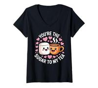 Mujer Lindo juego de palabras de té You're The Sugar To My Tea Couples Design Camiseta Cuello V