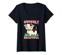 Mujer Lindo Juego de Palabras de Vaca Granja Animal Lover Humor Camiseta Cuello V