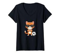 Mujer Lindo Jugador de fútbol del Gato de la Historieta Camiseta Cuello V