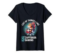 Mujer Lindo Kawaii Capybara Lista De Cosas Que Me Gustan Los Videojuegos Amante Camiseta Cuello V
