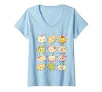 Mujer Lindo Kawaii Dumpling Pastel Anime Asiático Comida Amante Niños Niña Camiseta Cuello V