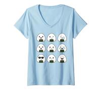 Mujer Lindo Kawaii Onigiri enfrenta el diseño japonés de la Comida de la Bola de arroz Camiseta Cuello V