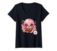 Mujer Lindo Kawaii Takoyaki Chibi Pulpo Japonés Street Food Camiseta Cuello V