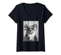Mujer Lindo Koala con Gafas de Sol Cool Forest Animal Photo Booth Camiseta Cuello V