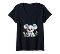 Mujer Lindo Koala mamá y bebé Animal ilustración Camiseta Cuello V