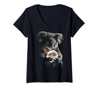 Mujer Lindo Koala sosteniendo Luna Llena luz de Luna estética Animal Arte Camiseta Cuello V