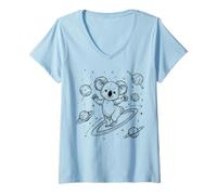 Mujer Lindo Koala Space Explorer Cosmic Planet Adventure Camiseta Cuello V