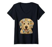 Mujer Lindo Labrador Retriever Verano Collage Arte Mediterráneo Perro Camiseta Cuello V