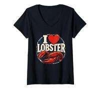 Mujer Lindo Langosta Playa Costera Mariscos Humor Maine Nautica Camiseta Cuello V