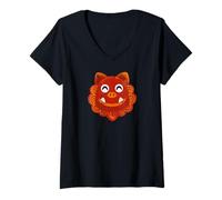 Mujer Lindo León Perro Japón Okinawa Vintage Kids Storybook Estético Camiseta Cuello V