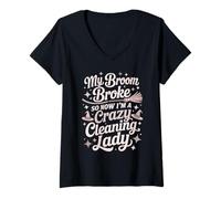 Mujer Lindo Limpieza SEÑORA Escoba Rompió Bruja Dusting Lady Dust Squad Camiseta Cuello V