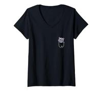 Mujer Lindo Mapache Bolsillo Amante de Animales Kawaii Wildlife Art Camiseta Cuello V