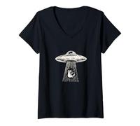 Mujer Lindo Mapache secuestrado por OVNI Alien Camiseta Cuello V