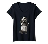 Mujer Lindo mapache toalla fumar guiño divertido Camiseta Cuello V