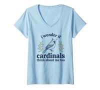 Mujer Lindo Me pregunto si los cardenales piensan en mí también observación de Aves Camiseta Cuello V