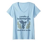 Mujer Lindo, me pregunto si los colibríes también piensan en mí, pájaro Camiseta Cuello V