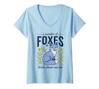 Mujer Lindo Me pregunto si los Zorros piensan en mí también Zorro del Bosque Camiseta Cuello V