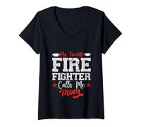 Mujer Lindo Mi Bombero Favorito me Llama mamá Bombero Madre Camiseta Cuello V