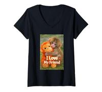 Mujer Lindo Mono de Peluche con Texto en inglés I Love My Friend Camiseta Cuello V