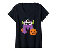 Mujer Lindo Monstruo M con Calabaza Halloween Fun Camiseta Cuello V