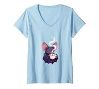 Mujer Lindo murciélago Bebiendo Cacao Caliente Camiseta Cuello V
