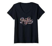 Mujer Lindo Nombre Peyton Personalizado Chica Mamá Etiqueta de Nombre Temas Camiseta Cuello V