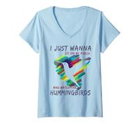 Mujer Lindo Observación de Aves | Siéntate en mi Porche Mira los colibríes Camiseta Cuello V