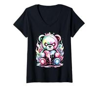 Mujer Lindo Oso de Peluche Espeluznante con corazón Roto Camiseta Cuello V