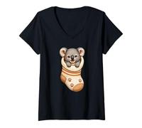 Mujer Lindo Oso Koala bebé en calcetín Adorable Amante de los Animales Cutecore Camiseta Cuello V