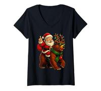 Mujer Lindo Oso Papá Noel Reno Festivo Navidad Camiseta Cuello V