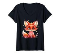 Mujer Lindo otoño zorro bosque animal niños otoño Camiseta Cuello V