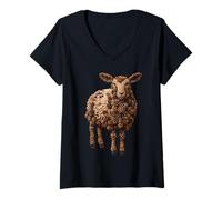 Mujer Lindo Oveja Piñas Rústico Otoño Animal Otoño Estética Camiseta Cuello V