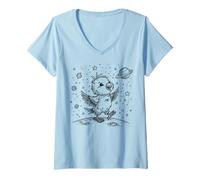 Mujer Lindo pájaro Viajero Espacial Luna Planeta Estrellas diseño cósmico Camiseta Cuello V