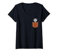 Mujer Lindo Panda en el Bolsillo, diseño de Animales para niños y Adultos Camiseta Cuello V