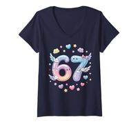 Mujer Lindo Pastel 67 Arco Iris Estética Corazones Estrellas Dreamy 67 Camiseta Cuello V