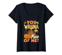 Mujer Lindo Pastel de Calabaza You Wanna Piece of Me, Feliz Día de Acción de Gracias Camiseta Cuello V