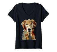 Mujer Lindo Patchwork Golden Retriever Dog Boho Collage Quilt Art Camiseta Cuello V