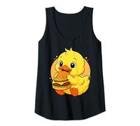 Mujer Lindo Pato Comiendo Hamburguesa Divertido Amante de la Comida Animal Kawaii Camiseta sin Mangas