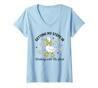 Mujer Lindo Pato consiguiendo mis Pasos en Caminar con Señor Camiseta Cuello V