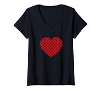 Mujer Lindo patrón de corazones negro y rojo amor minimalista gráfico Camiseta Cuello V