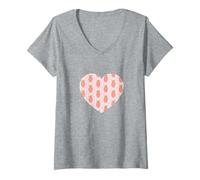 Mujer Lindo patrón de frutas de fresa rosa Amor gráfico minimalista Camiseta Cuello V