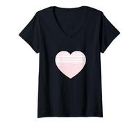 Mujer Lindo patrón de rayas rosa claro blanco 2 gráfico minimalista Camiseta Cuello V