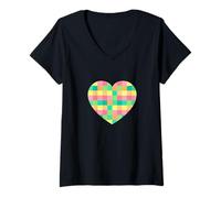 Mujer Lindo patrón geométrico colorido de tablero de ajedrez minimalista Camiseta Cuello V